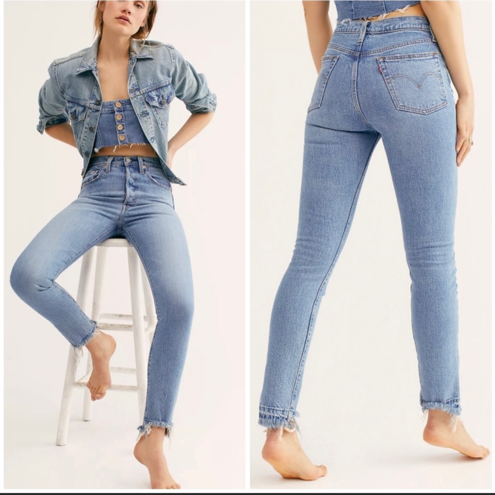 Levi's 501 Skinny Jeans Nibbed Hem Blue Mark